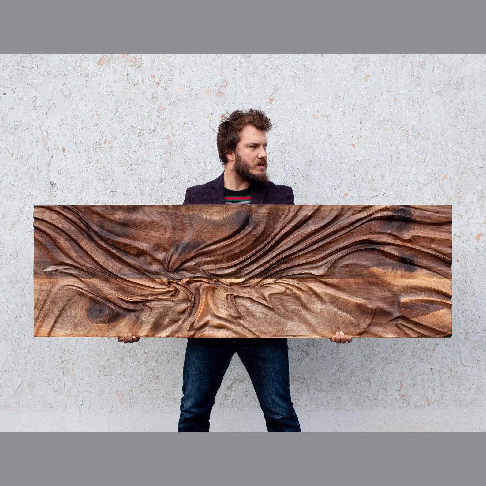 Carved wood wall art panel